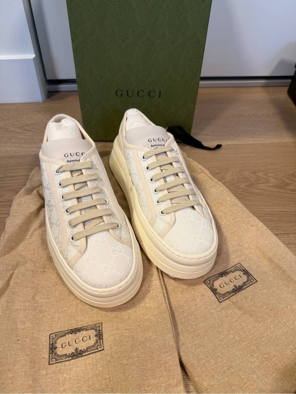 Gucci Cream Low-Top GG Canvas Sneakers
